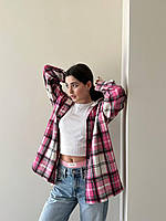 ВАУ! Женская свободная кашемировая рубашка на пуговицах в клетку (голубой, розовый, коричневый) размер: 42-46