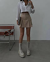 IZI Женская однотонная бежевая юбка-шорты в длине мини с накладными карманами на высокой посадке; 42-44, 46-48