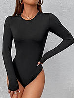 ШОК! Женское облегающее стильное боди с длинным рукавом (черный, бежевый); размеры 42-44, 46-48