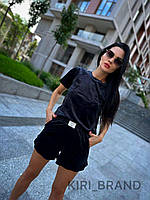 RAY Женский велюровый костюм/пижама двойка футболка и шорты (фрез бордовый, черный) размер: 42-44, 46-48,