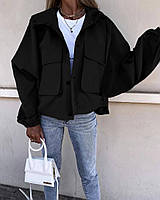 ШОК! Женская базовая оверсайз ветровка/куртка на пуговицах с большими карманами (черный, серый, бежевый,