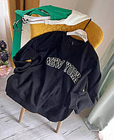 IZI Женский весенний свитшот/кофта оверсайз с надписью "New York" молочный, черный, зеленый свободного кроя