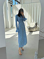 ШОК! Женское длинное платье с длинным рукавом весеннее макси цветочный принт (черный, розовый, голубой, белый)