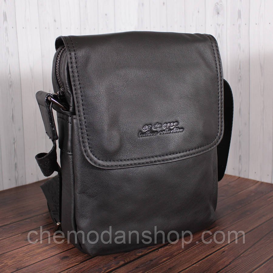 Барсетка з натуральної шкіри de sse LC82027-1 Чорна