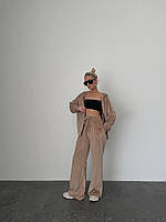ВАУ! Женский велюровый костюм кофта на молнии с капюшоном и штаны свободного кроя (барби, серый, бежевый)