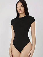 ВАУ! Женское базовое однотонное стильное боди с коротким рукавом (черный, бежевый); размеры 42-46