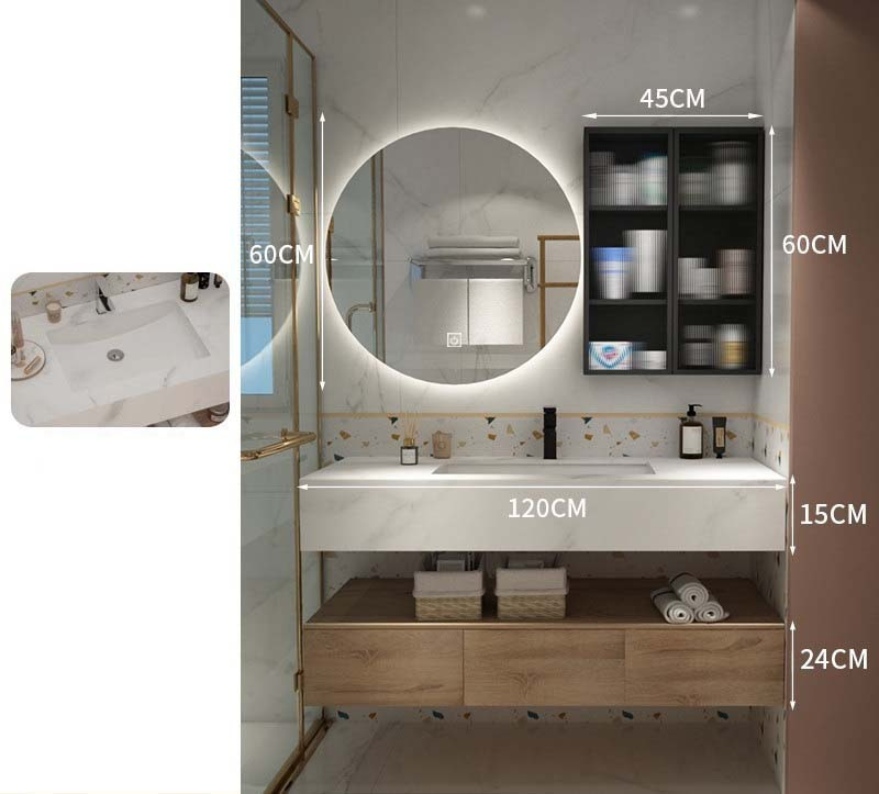 Комплект мебели для ванной. PH-50115 - 120 см, Тумба + раковина А + круглое зеркало 60 см + боковой шкаф - фото 1 - id-p2030150520