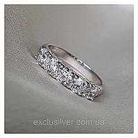 Кольцо с серебряное с дорожкой из крупного циркония бриллиантовой огранки