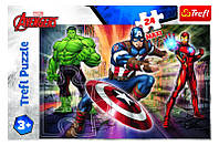 Пазлы "Марвел. Железный человек,Халк и Капитан Америка", 24 элементов MAXI, от 3 лет, Trefl