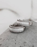 Cрібні сережки з білою керамікою і цирконієм діамантового огранювання 006680