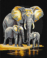 Набір для розпису по номерах. КНО6530 "Сімейство слонів з фарбами металiк extra" 40х50см КНО6530 ish
