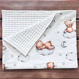 М'який повітряний плед з органічної бавовни та фактурного піке тренд літа 100*80 см BST Бежевий з білим