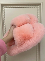 Меховые тапочки комнатные для дома с открытым носком из эко меха в нежно розовом цвете Китти 38