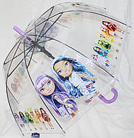 Зонт-трость детский для девочки куклы фиолетовый
