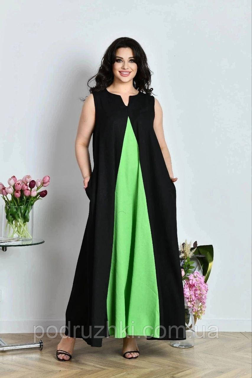 Жіноча літня сукня максі довжини Тканина льон Розміри 50-54, 56-60, фото 1