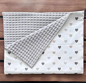 М'який повітряний плед з органічної бавовни та фактурного піке тренд літа 100*80 см BST Сірий з білим