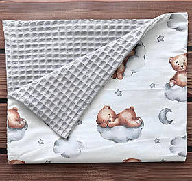 М'який повітряний плед з органічної бавовни та фактурного піке тренд літа 100*80 см BST Сірий + Білий