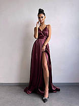Шикарна жіноча атласна довга сукня з розрізом по нозі Smb9025, фото 3