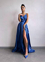 Шикарна жіноча атласна довга сукня з розрізом по нозі Smb9025, фото 3