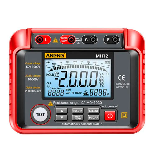 Тестер изоляции сопротивления РґРѕ 10ГОм, DAR PI, мегаомметр ANENG MH12, фото 1