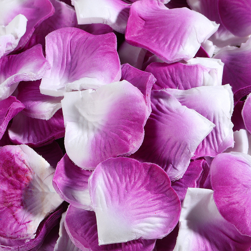 Штучні пелюстки троянд 100 штук 50 на 50 мм фіолетово-білий, фото 1