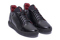 Зимові шкіряні ботинки  Black Red Premium Quality