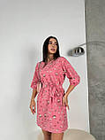 Легка літня сукня в квіточку рожева сукня прямого крою з поясом коротка жіноча сукня з рукавом на літо, фото 7
