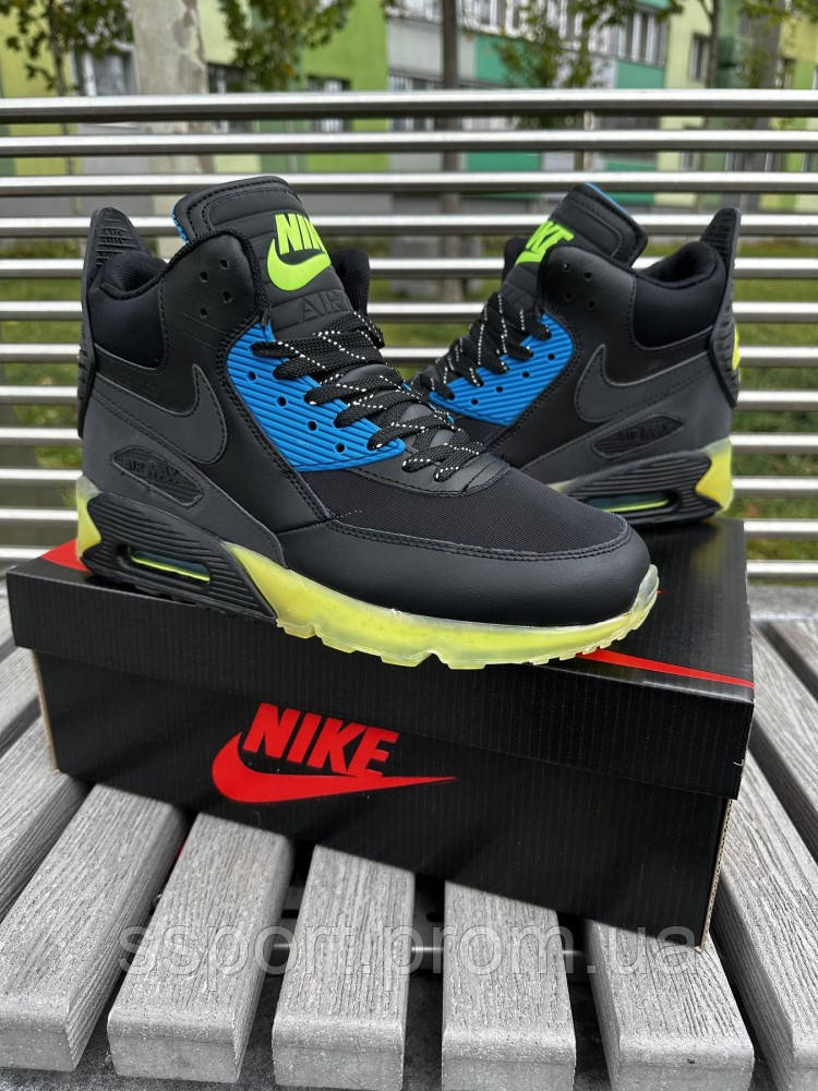 Чоловічі кросівки Nike Air Max 90 Black/Green високі демісезонні