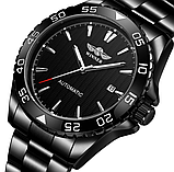 Елітний чорний наручний годинник winner з металевим ремінцем, фото 8