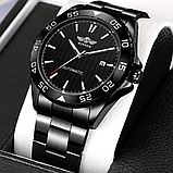 Елітний чорний наручний годинник winner з металевим ремінцем, фото 7