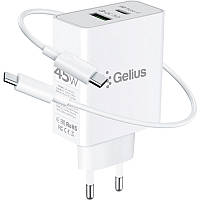 Мережевий зарядний пристрій Gelius X-Duo PRO 45 W GP-HC053 White + Cable Type-C/Type-C