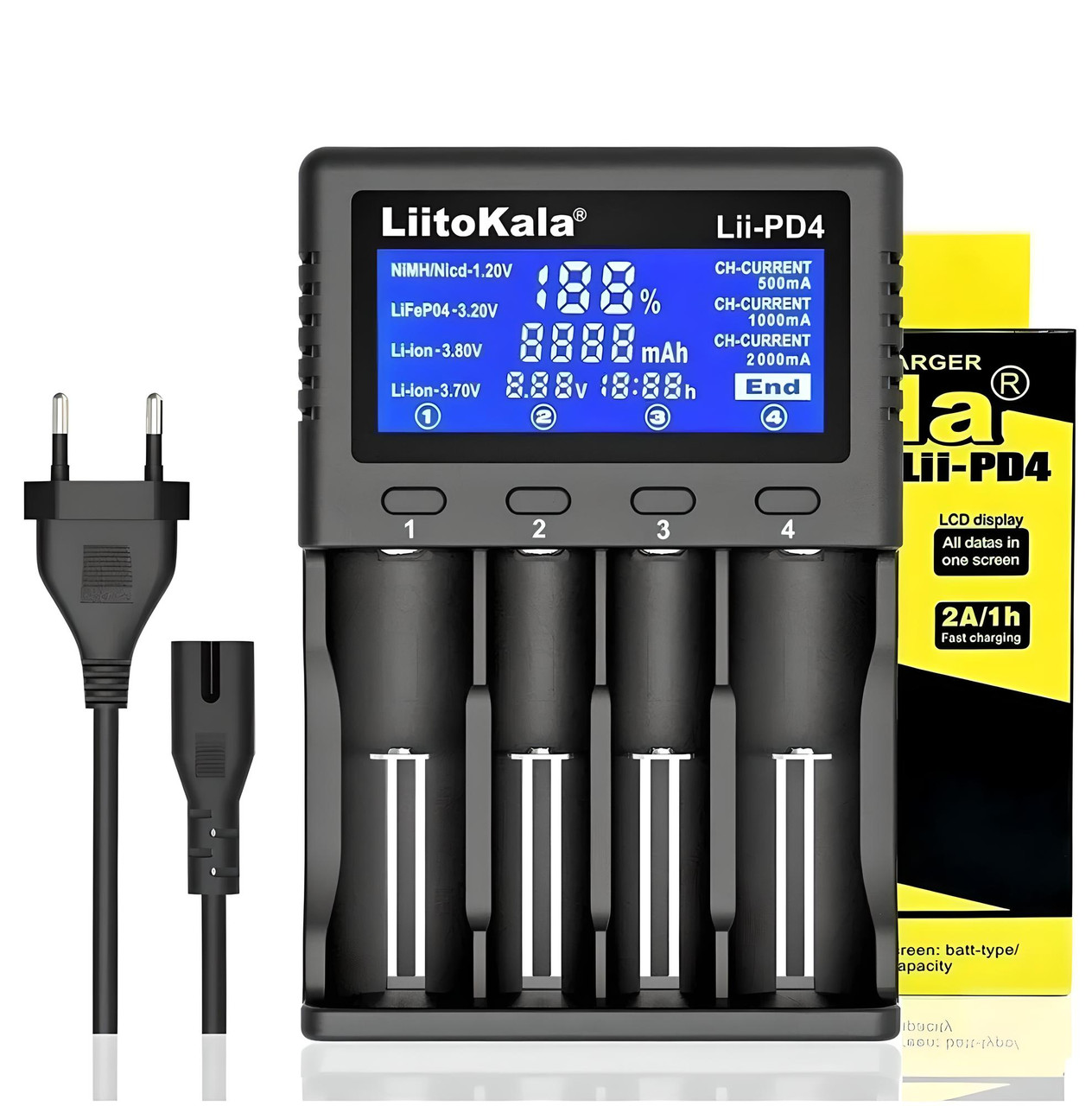 Зарядний пристрій для акумуляторів, LiitoKala Lii-PD4 Li-ion, Li-Fe, Ni-CD (26650/18650/14500) 4 Слоти