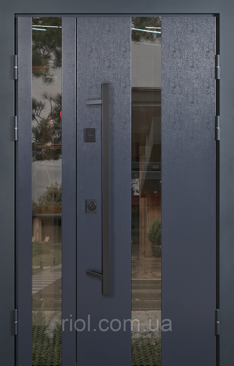 Полуторні вхідні двері з терморозривом та довгою ручкою Queen Антрацит Замки Mottura, фото 1