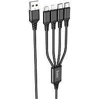 Кабель USB Hoco X76 4in1 Super Charging Cable (Type-C+Type-C+iPhone+Micro) 1m (черный \ Black)