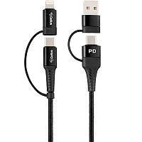 Кабель USB Gelius Pro Unimog 2 GP-UC106 4in1 (USB-A/Type to Type-C/Lightning) PD (18W) (черный \ Black)