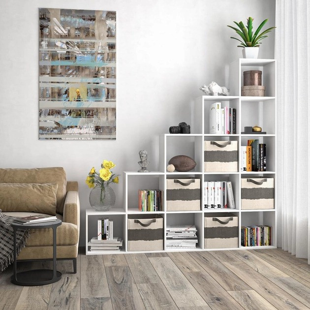 Стеллаж сходи з 15 відділеннями, полиця для книг і іграшок, розділювач кімнати, велика книжкова шафа, фото 1