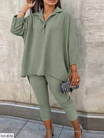 Костюм женский брючный стильный модный эффектный летний блуза разлетайка оверсайз и брюки батал 50-56 54/56