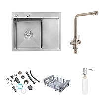 Кухонная мойка Lidz H6350L 3.0/1.0 мм + Смеситель для кухни Lidz Aria 020F1 c подключением для питьевой води