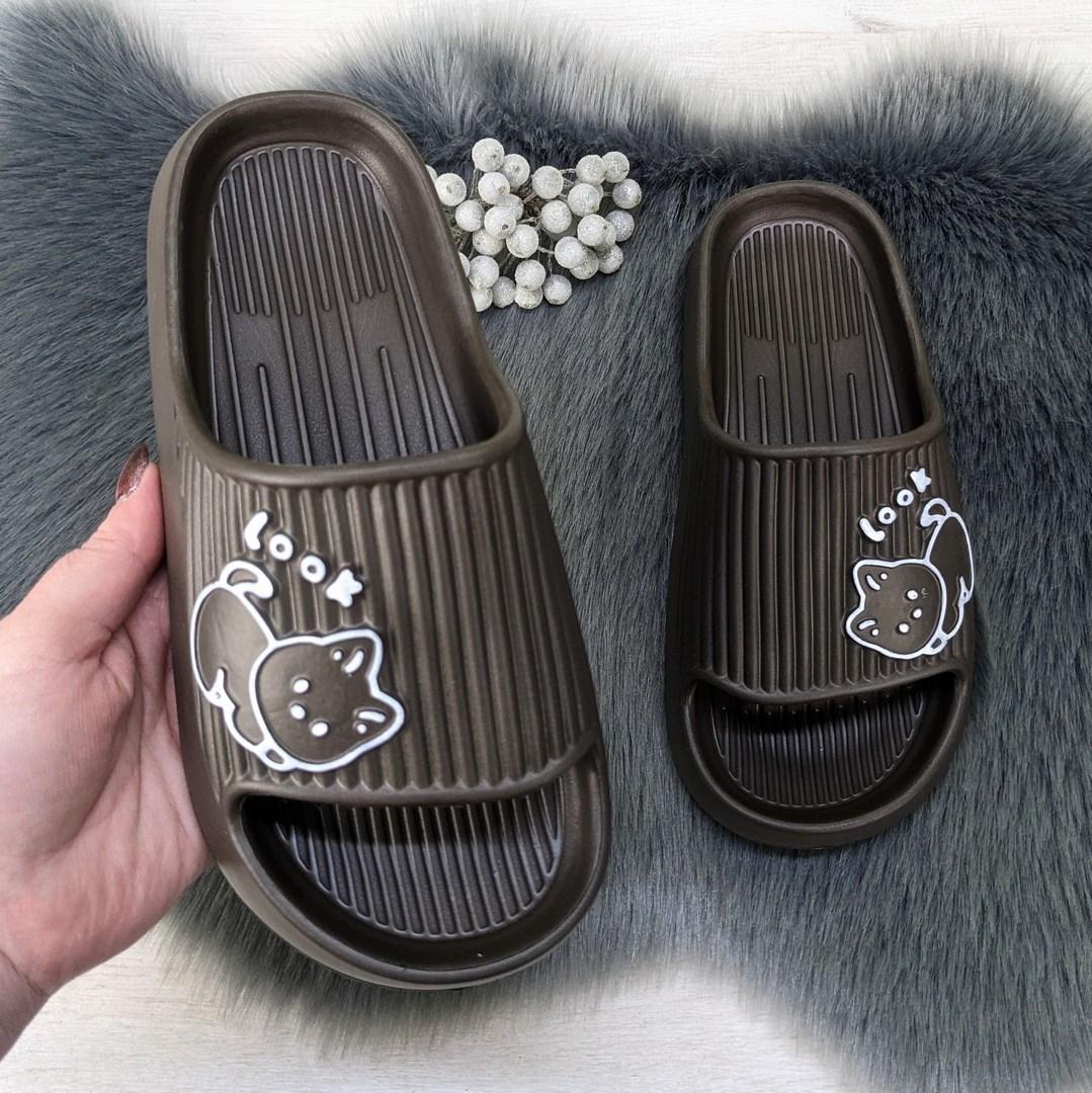 Шльопанці сланці жіночі піна шоколадні з котиком 4411