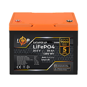 Акумулятор LP LiFePO4 25,6V - 50 Ah (1280Wh) (BMS 80A/50А) пластик Smart BT