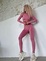 Стильный розовый женский фитнес костюм пуш ап, Комплект двойка Рашгард лосины спортивная одежда для девушек