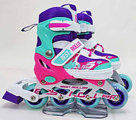 Детские ролики для девочки с мягким ботинком и регулировкой размера 68025-М Best Roller /розмір 34-37/ колір –