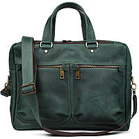 Мужская кожаная деловая сумка зеленая RE-4664-4lx TARWA на два отделения 15" LIKE