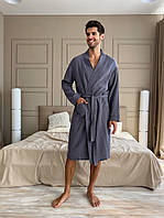 Мужской муслиновый халат на запах темно серый банный халат для мужчин из муслина