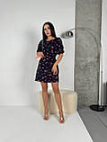 Легка літня сукня в квіточку синя сукня прямого крою з поясом коротка жіноча сукня з рукавом на літо, фото 5