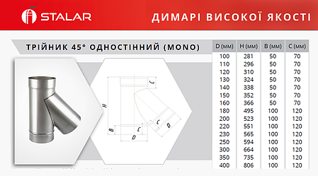 Трійник 45° з ревізією ø350 мм 0,5 мм Aisi 201 Stalar (30362), фото 3
