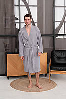 Чоловічий мусліновий халат на запах сірий лазневий халат для чоловіків із мусліну