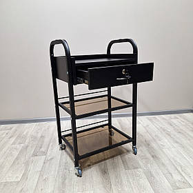 Косметологічний візок чорний для вій з ящиком етажерка для майстра в салон краси ST 009