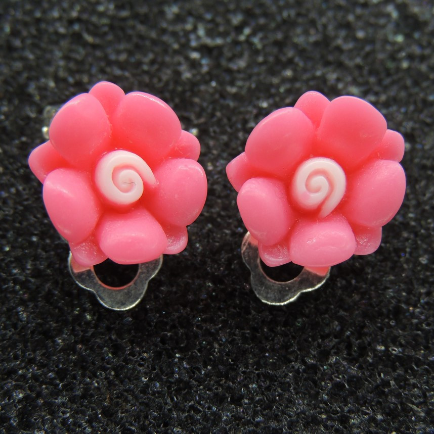 Сережки кліпси дитячі для вух без пробивання квітка Матіола малинова, фото 1