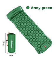 Надувной коврик, матрас PACOONE со встроенным насосом. Зелёный.